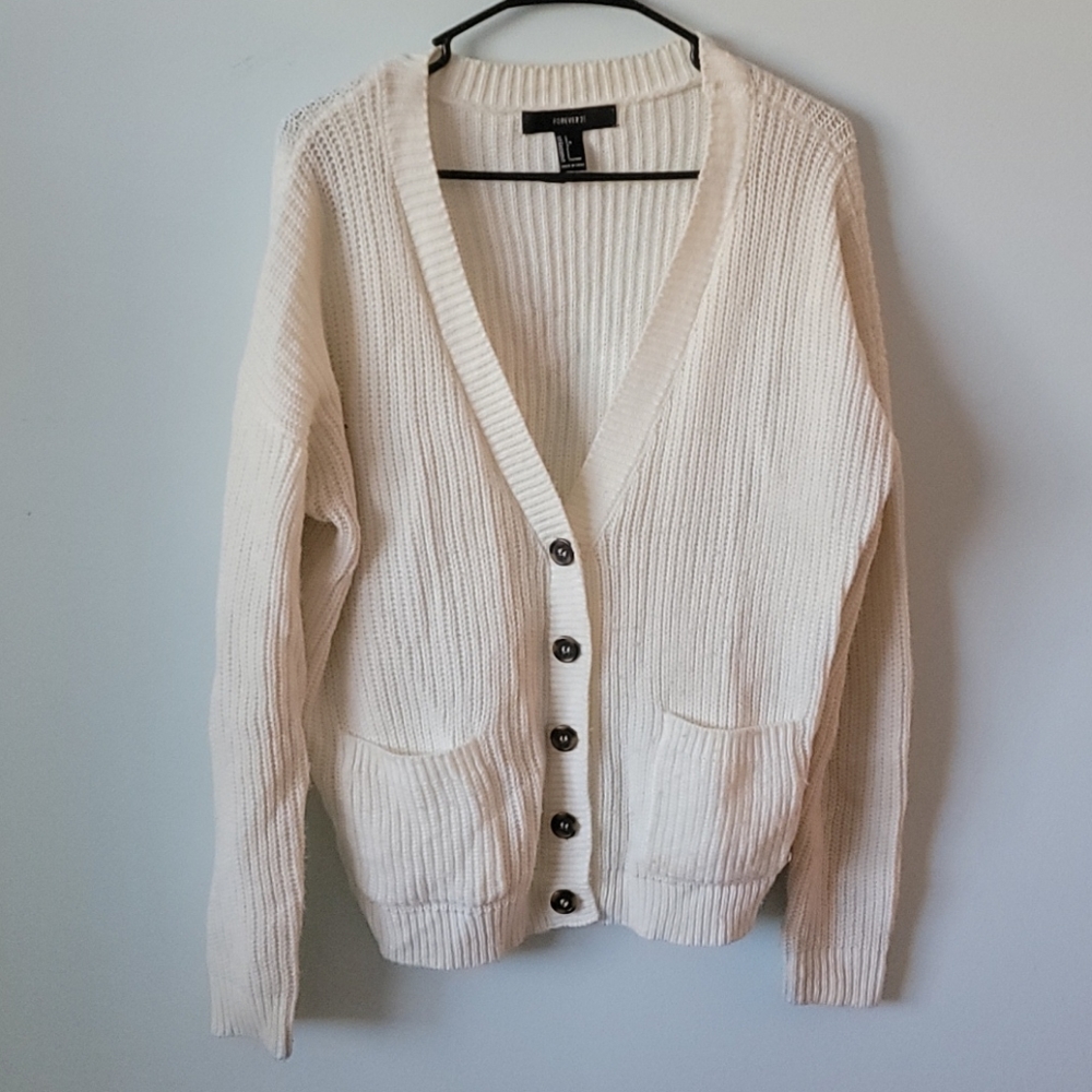 White Button-down Cardigan - Picture 1 of 4